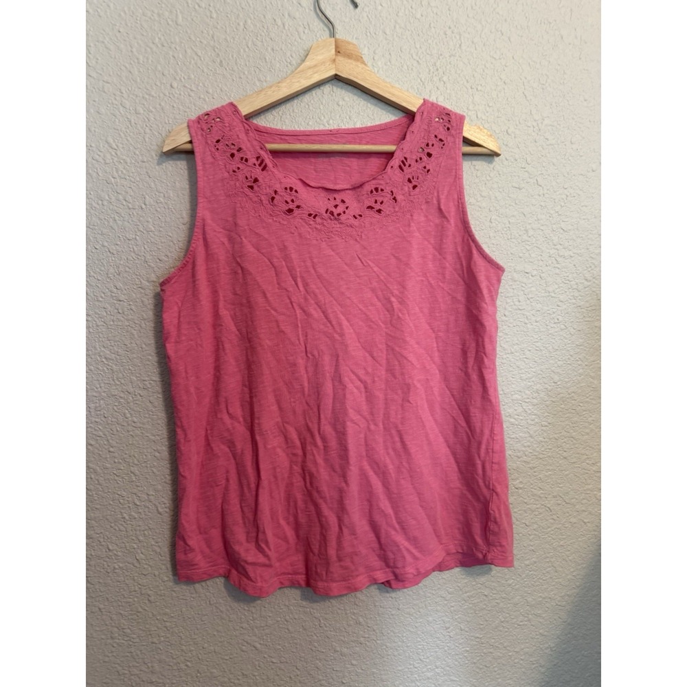 Talbots Size Sleeveless Shirt Tank Top 100%‎ Cotton NaturalMed Pink Lace Detail